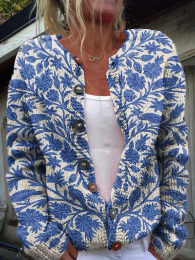 Wunderschöner Blumenmuster Druckknopf-Cardigan