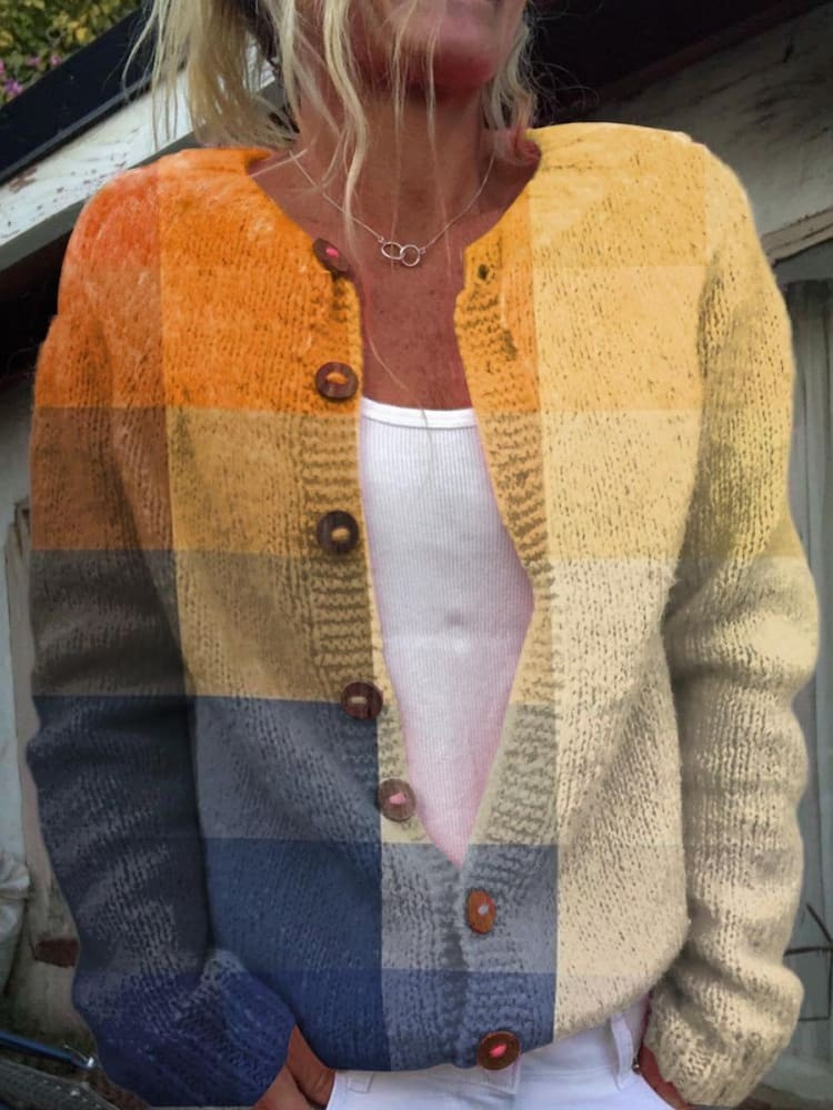 Jinte | Vintage Cardigan mit Farbverlauf und Karomuster