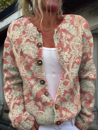 Wunderschöner Blumenmuster Druckknopf-Cardigan