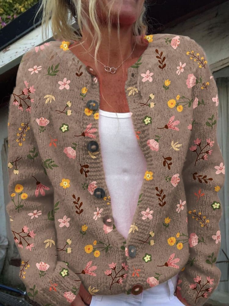 Floral Print Buttoned Casual Cardigan Pullover