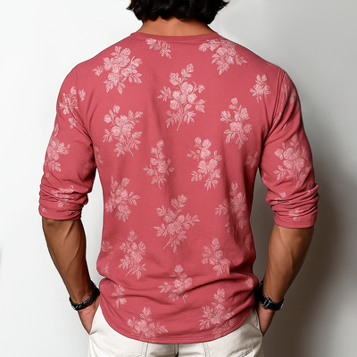 Herren T-Shirt Igor mit langen Ärmeln und floralem Henley-Kragen