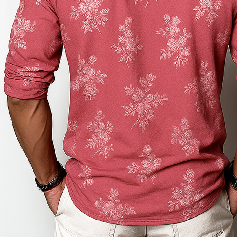 Herren T-Shirt Igor mit langen Ärmeln und floralem Henley-Kragen