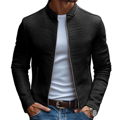 Herren-Lederjacke Igor mit Stehkragen, Steinmuster und Reißverschluss, taillierte Passform