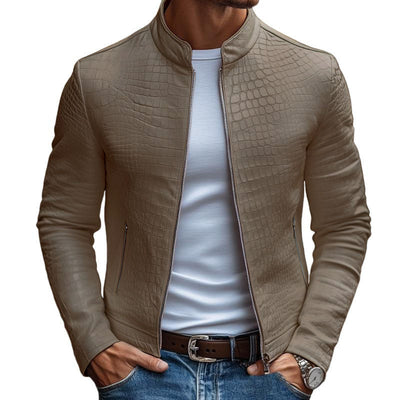 Herren-Lederjacke Igor mit Stehkragen, Steinmuster und Reißverschluss, taillierte Passform