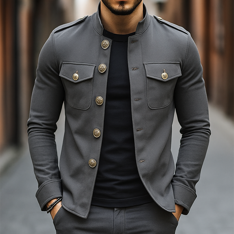Herrenjacke Janusz im Vintage-Casual-Stil mit Stehkragen und Knöpfen