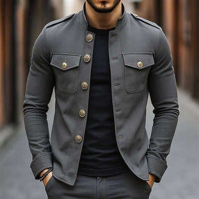Herrenjacke Janusz im Vintage-Casual-Stil mit Stehkragen und Knöpfen