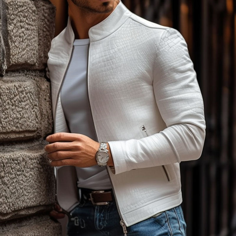 Herren-Lederjacke Igor mit Stehkragen, Steinmuster und Reißverschluss, taillierte Passform