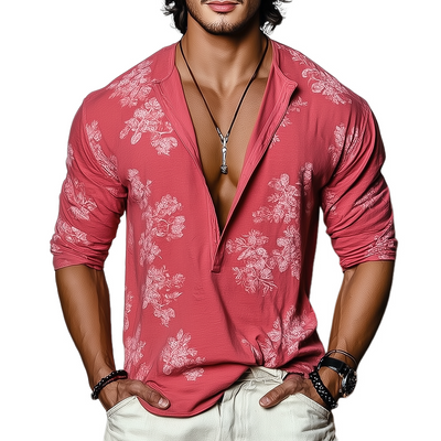Herren T-Shirt Igor mit langen Ärmeln und floralem Henley-Kragen