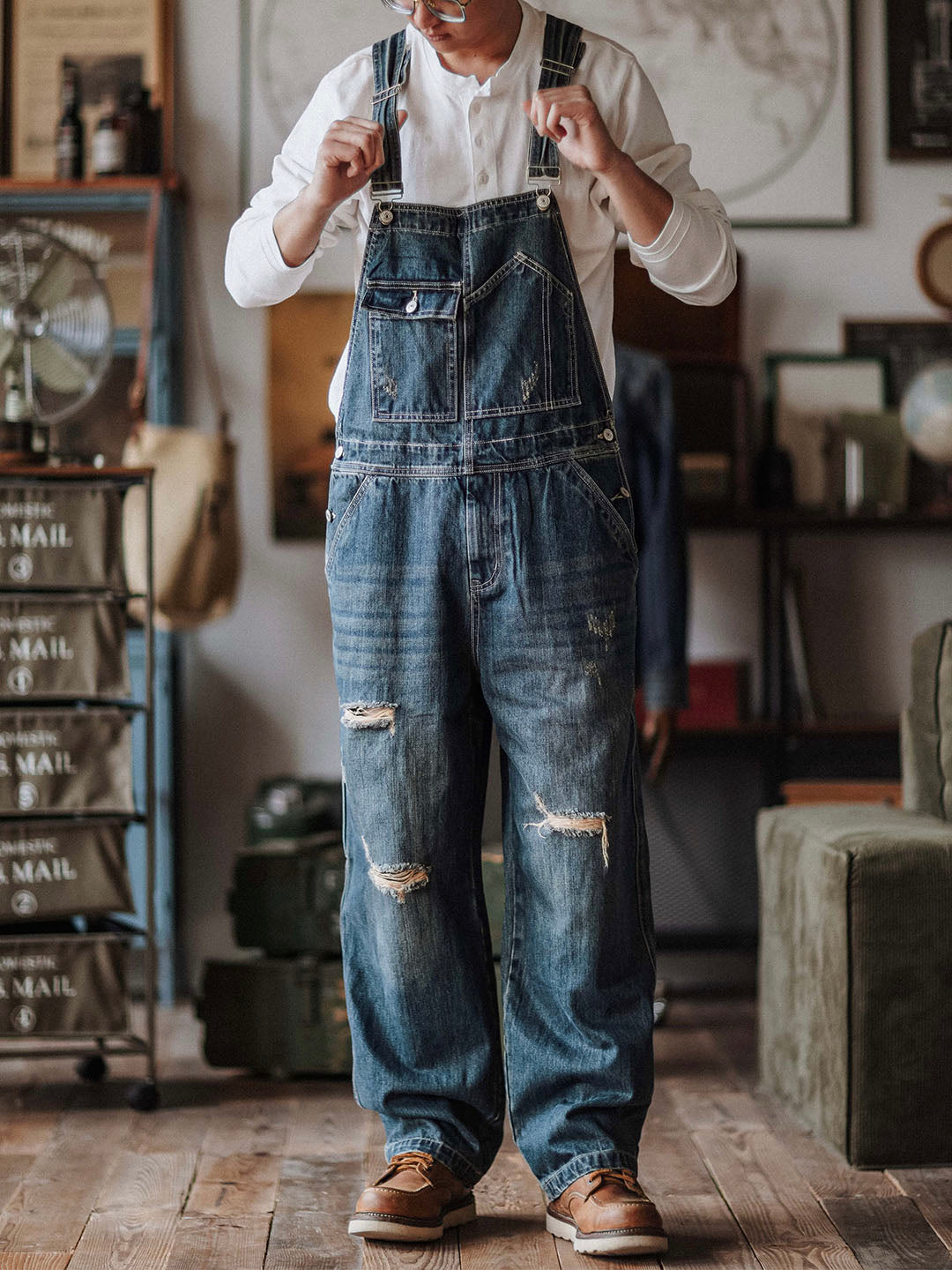 Julien™ | Retro-Blue-Washed Latzhose