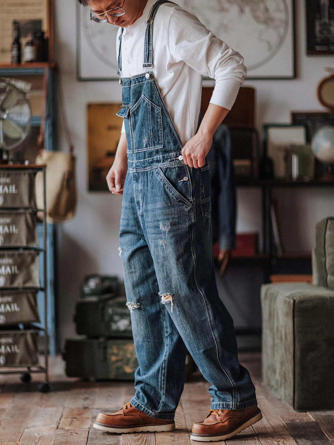 Julien™ | Retro-Blue-Washed Latzhose