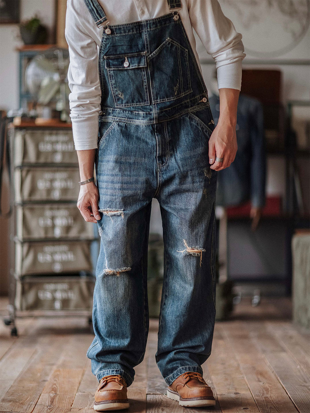 Julien™ | Retro-Blue-Washed Latzhose