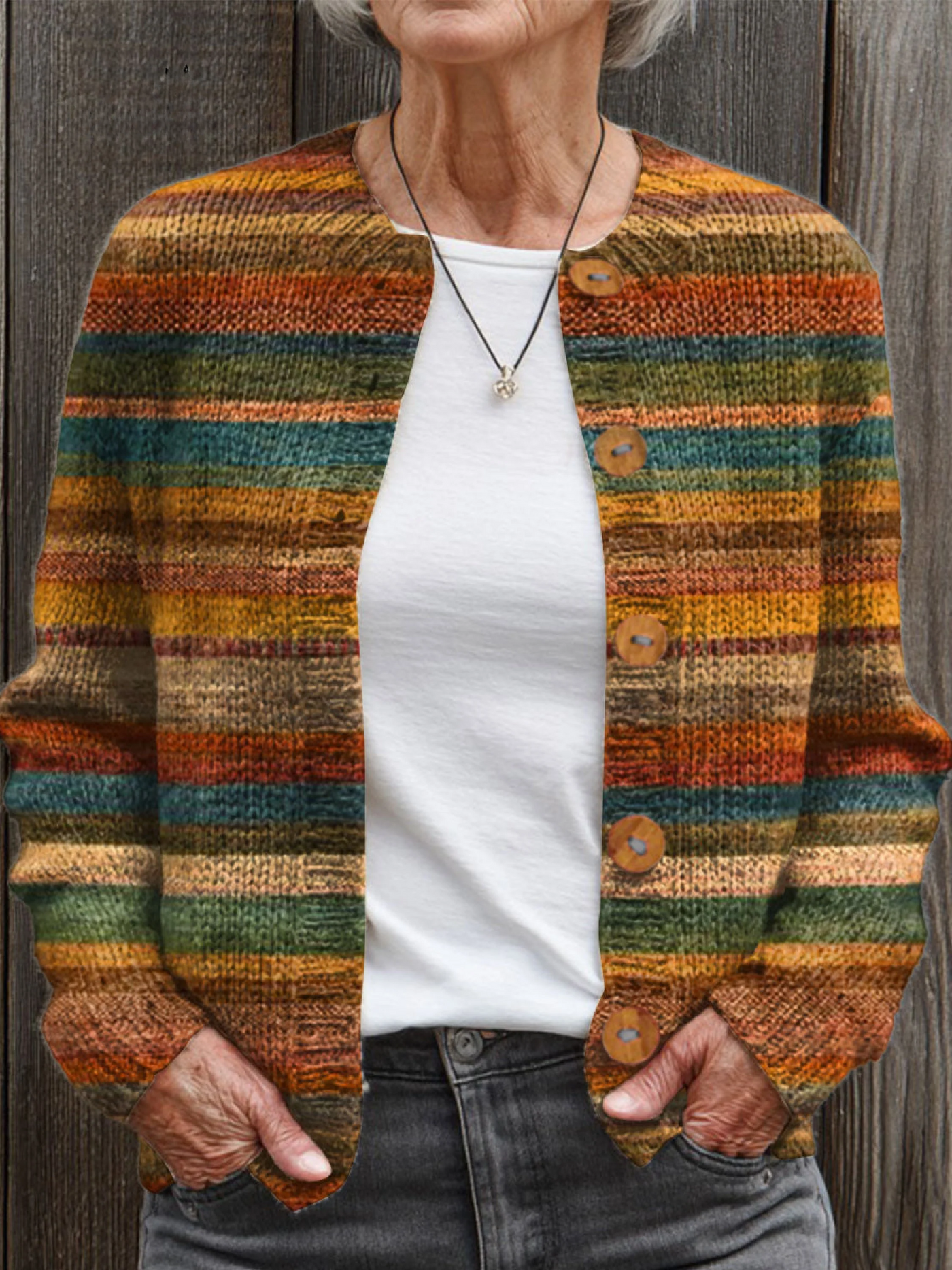 Vintage Abstract Geometry Art Print Knopf-Cardigan-Pullover