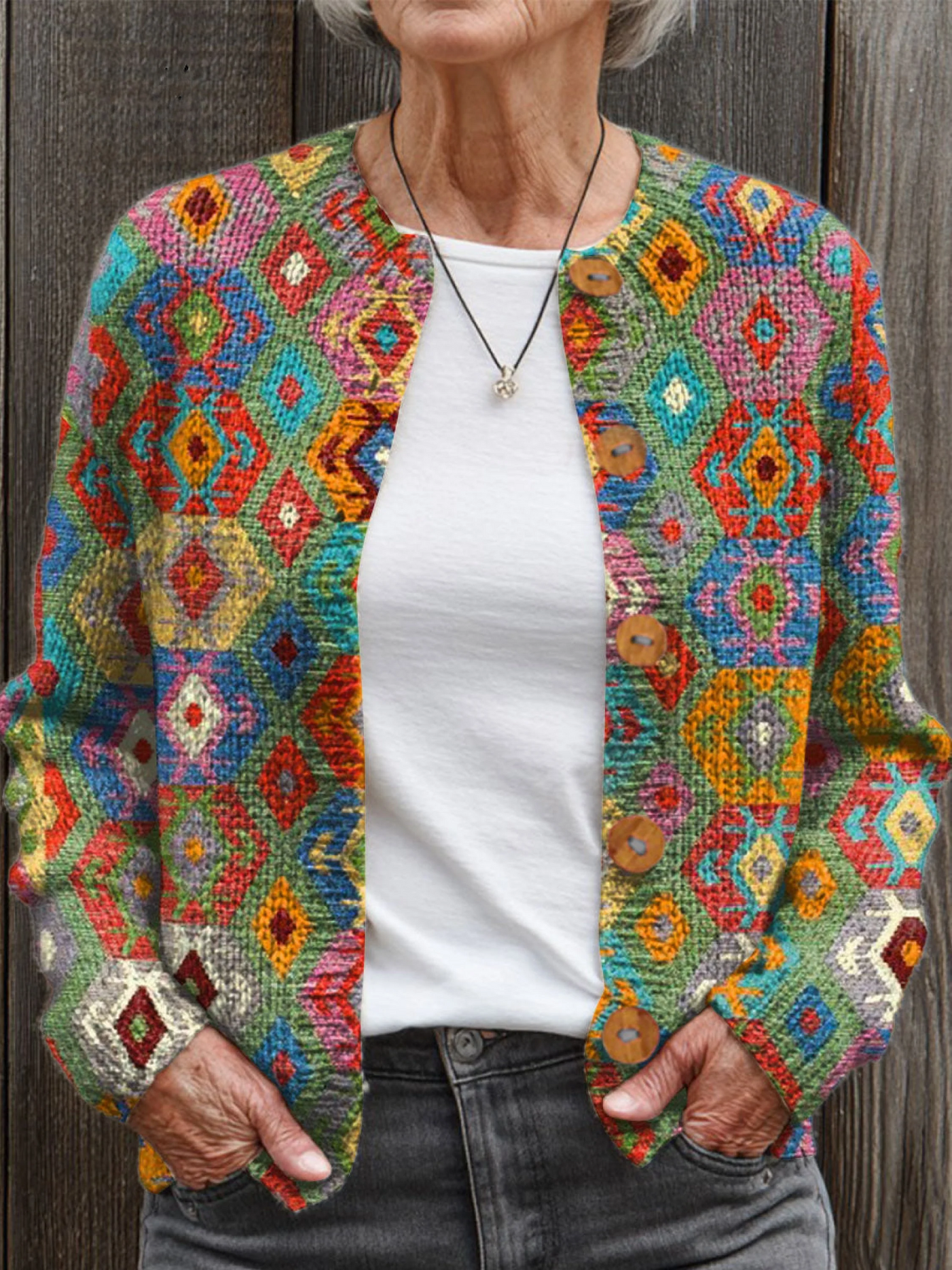 Vintage Abstrakte Geometrie Kunst Druck Knopf-Cardigan Pullover