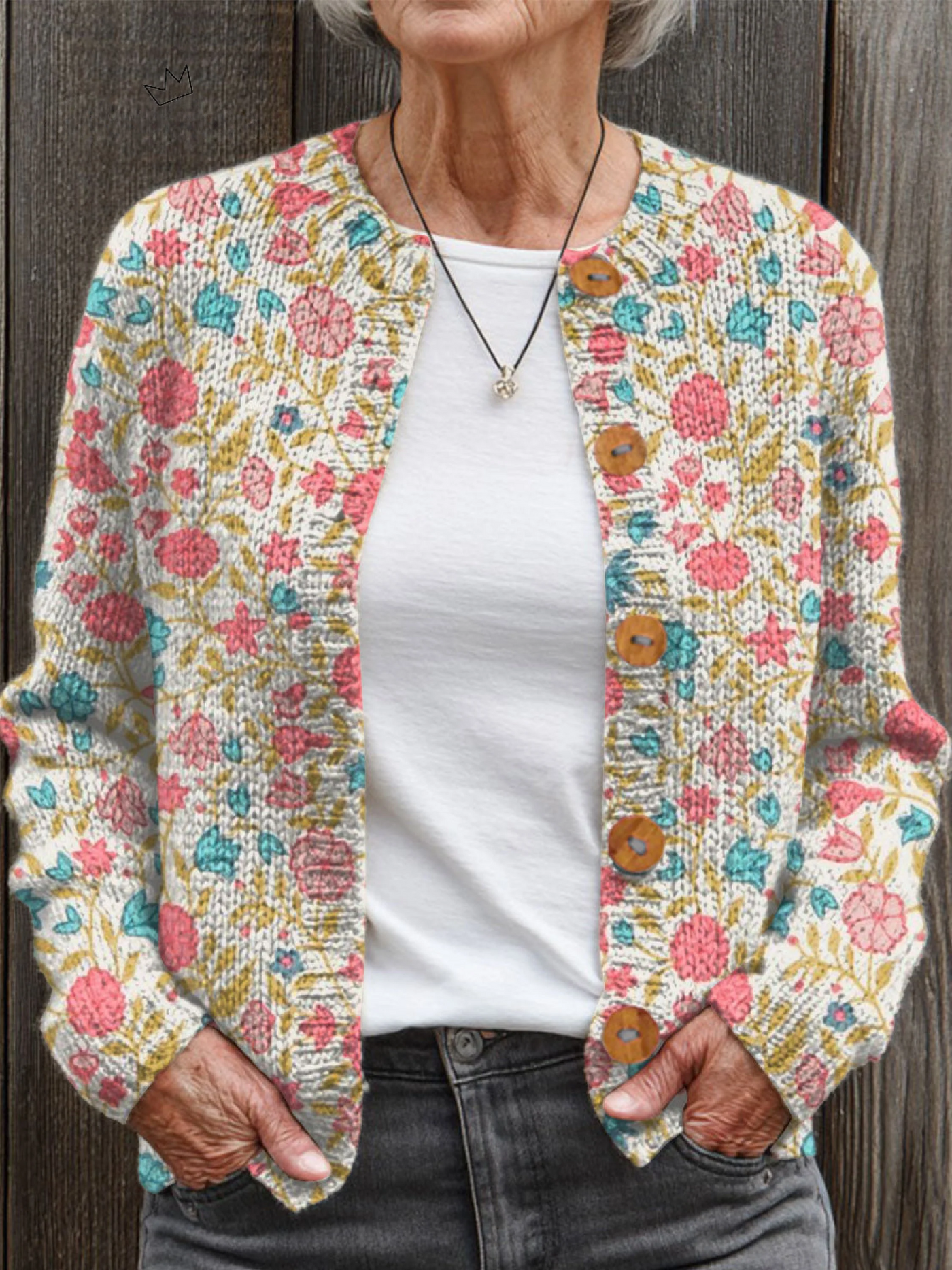 Vintage Blumen Kunstdruck Knopf-Cardigan Pullover