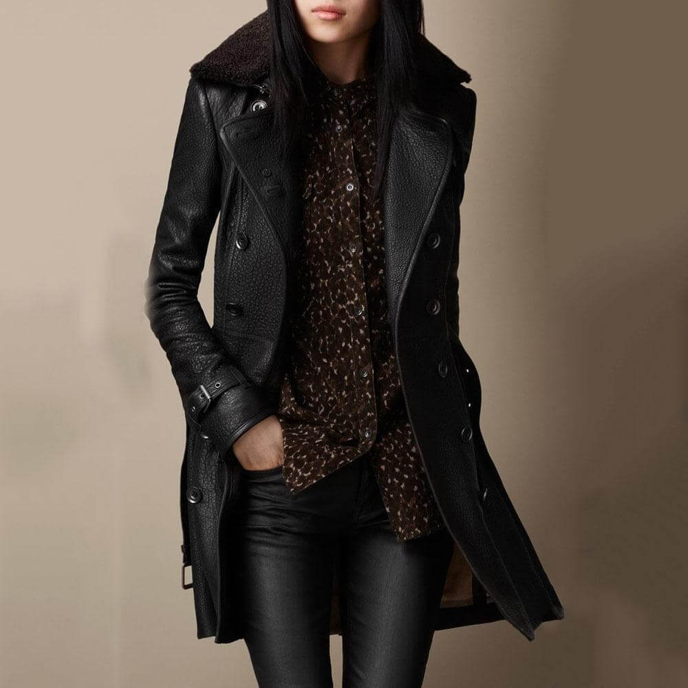 Mariella™ | Eleganter Schwarzer Leder-Mantel