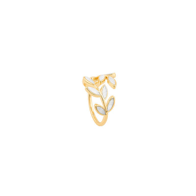 Verstellbarer Goldring mit Blatt und Weißopalen
