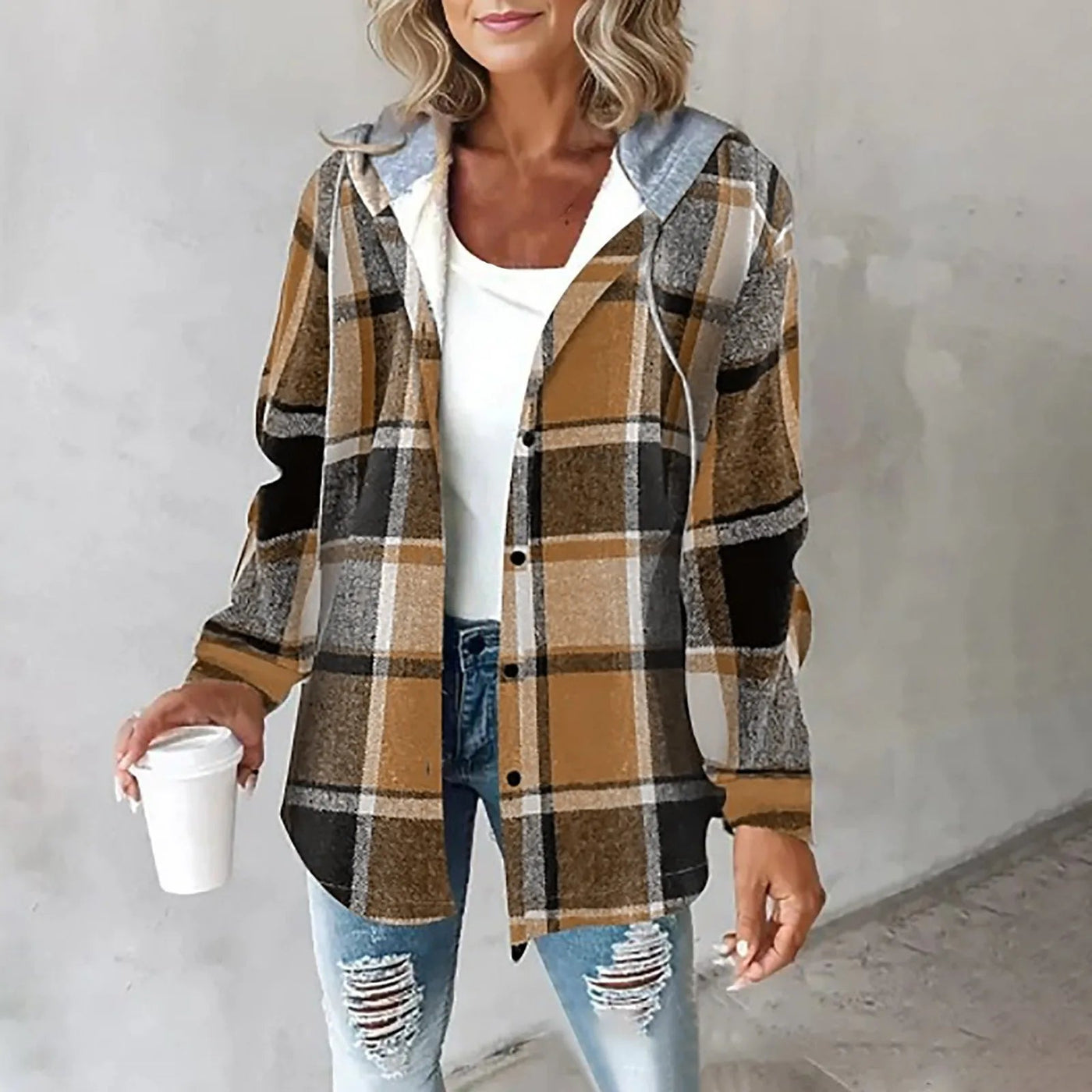 Jemima™ | Damen Karo-Jacke mit Knöpfen