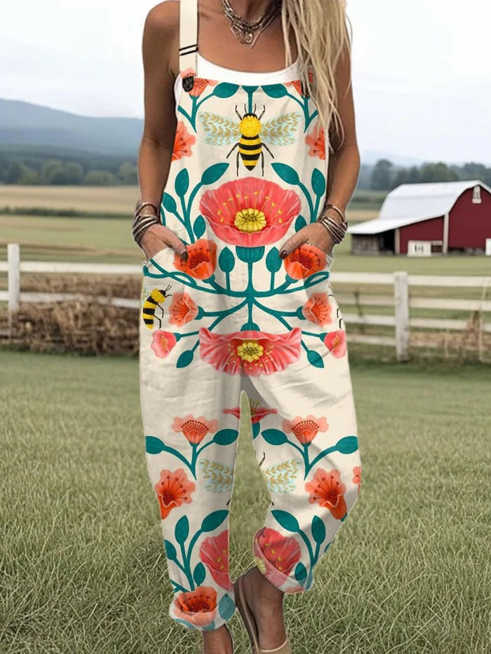 Vintage Blumen Overall für Damen - Problemloser Stil und ganztäglicher Komfort