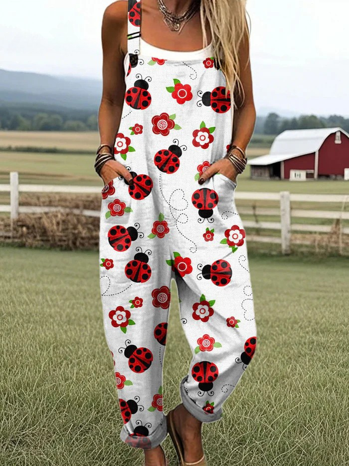 Damen Vintage Blumen Overall - Bequemer Weitgeschnittener Bein