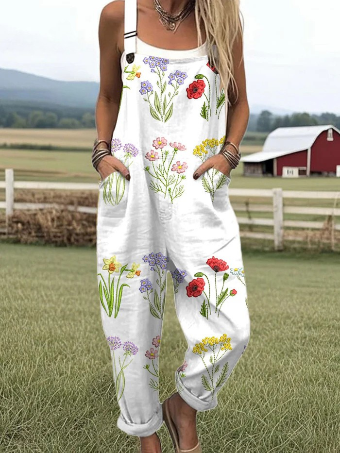 Vintage Blumenoverall für Frauen - Müheloser Stil und Komfort