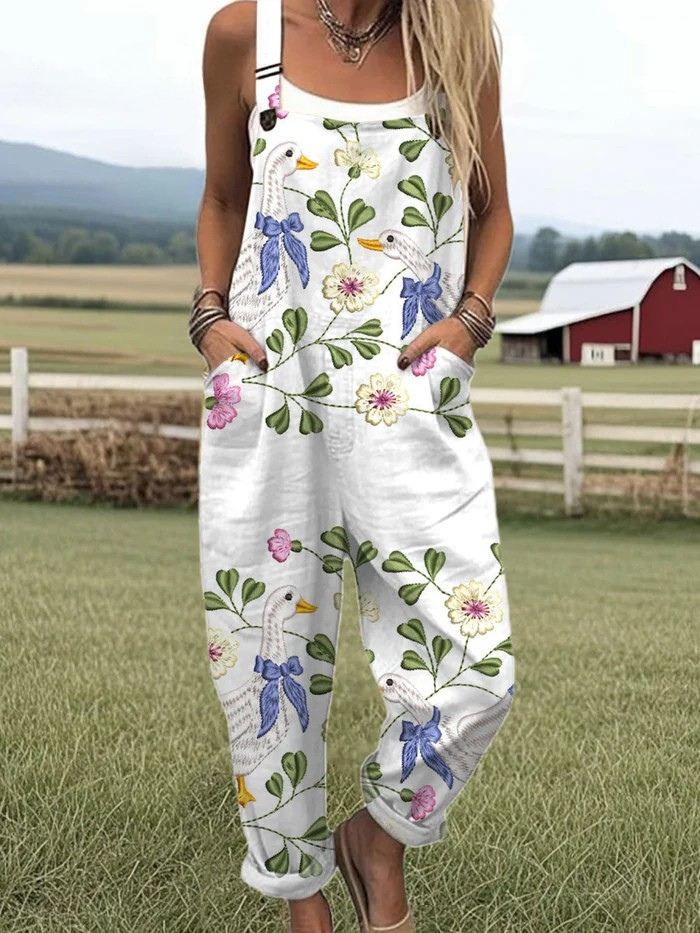 Vintage Blumen Overall mit Weiten Beinen - Weicher Komfort und Müheloser Stil