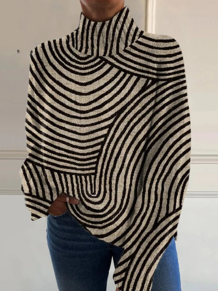 Lina | Vintage Strickpullover mit handgezeichnetem Linienmuster und