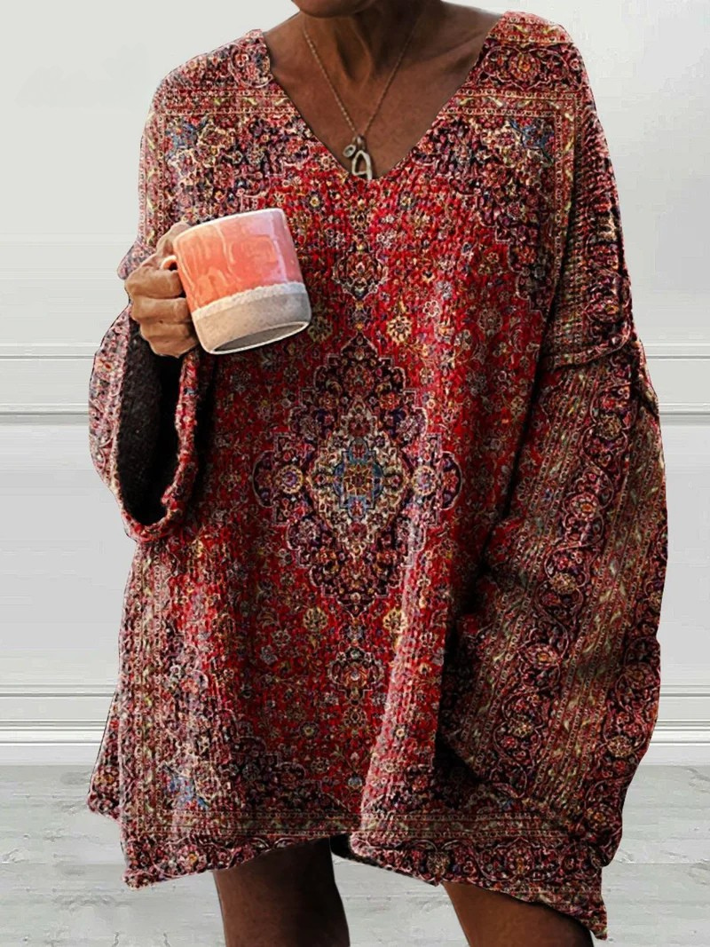 Damen Vintage Kunstdruck Freizeit Pullover