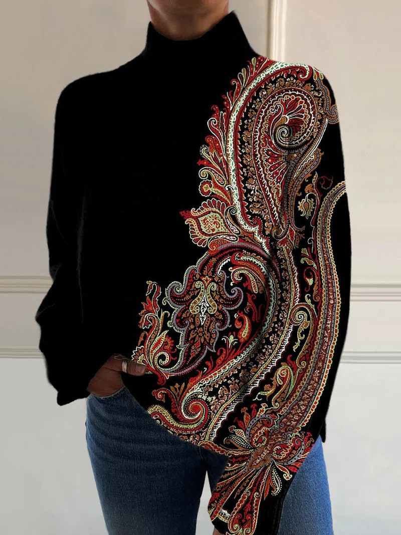 Retro-Muster Kunst Druck Strick Turtleneck Pullover Sweater