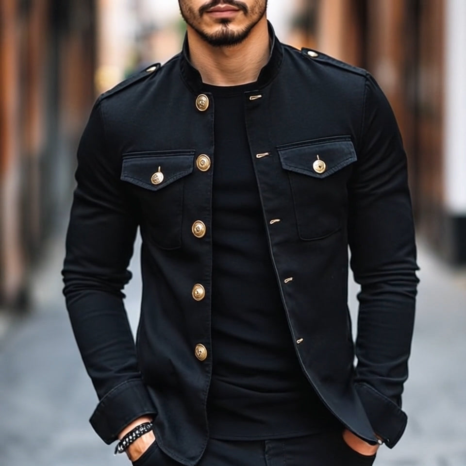Herrenjacke Janusz im Vintage-Casual-Stil mit Stehkragen und Knöpfen