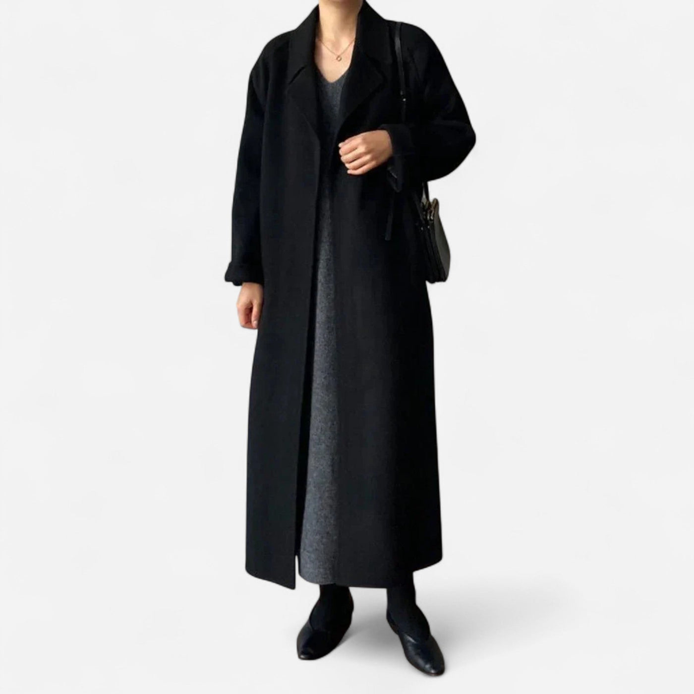 Damen Langmantel aus Wolle – Minimalistisches Design mit Gürtel