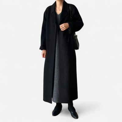 Damen Langmantel aus Wolle – Minimalistisches Design mit Gürtel