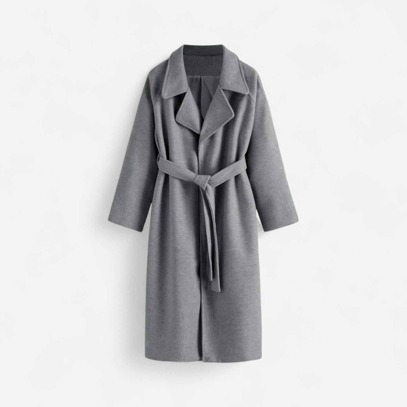 Damen Langmantel aus Wolle – Minimalistisches Design mit Gürtel