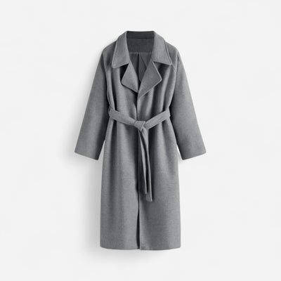 Damen Langmantel aus Wolle – Minimalistisches Design mit Gürtel