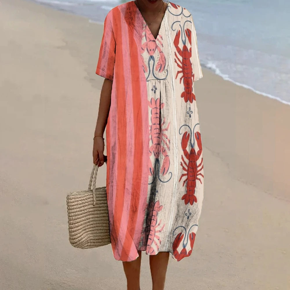 HANNAH – Langes Leinenkleid mit Print