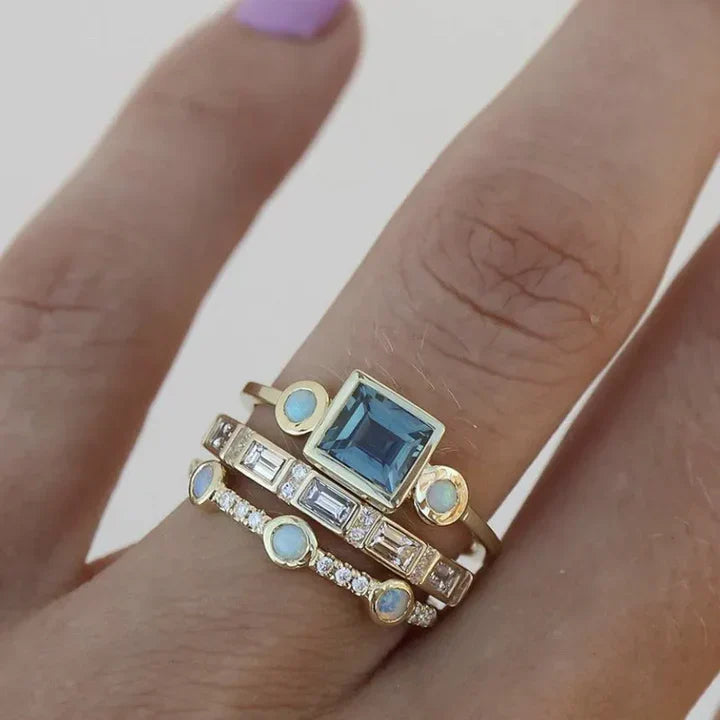 Vintage-Ring-Set mit blauem Zirkon