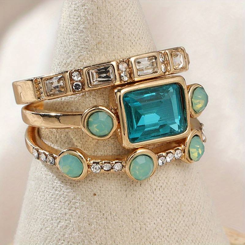 Vintage-Ring-Set mit blauem Zirkon