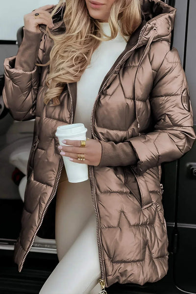 Léna™ | Goldene Steppjacke für den Winter mit Kapuze