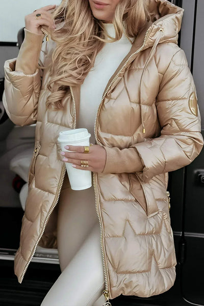 Léna™ | Goldene Steppjacke für den Winter mit Kapuze