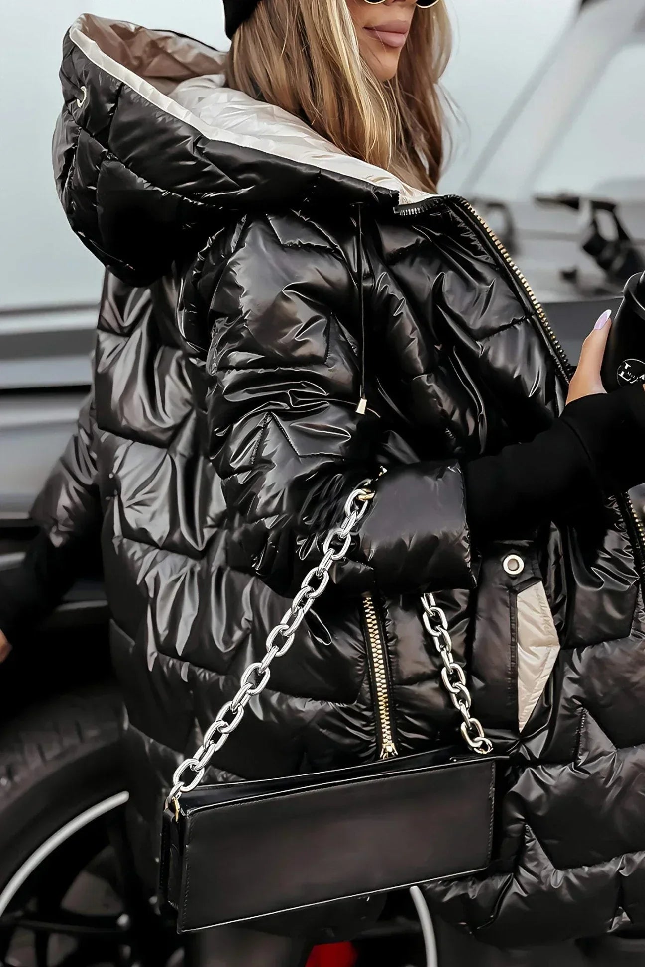 Léna™ | Goldene Steppjacke für den Winter mit Kapuze