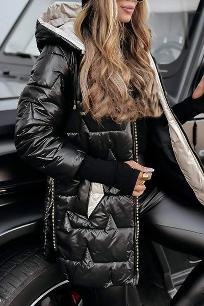 Léna™ | Goldene Steppjacke für den Winter mit Kapuze