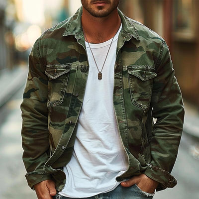 Herrenjacke Wiktor Retro Canvas in Camouflage mit Klappen