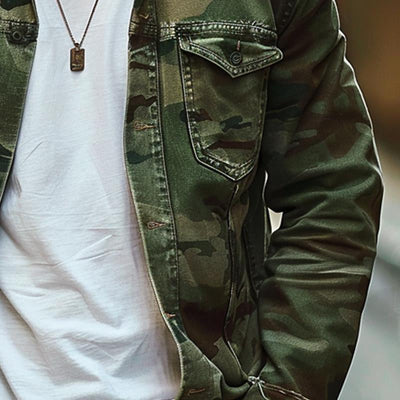Herrenjacke Wiktor Retro Canvas in Camouflage mit Klappen