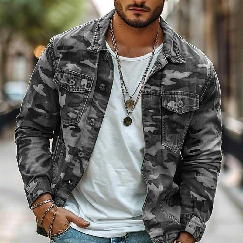 Herrenjacke Wiktor Retro Canvas in Camouflage mit Klappen