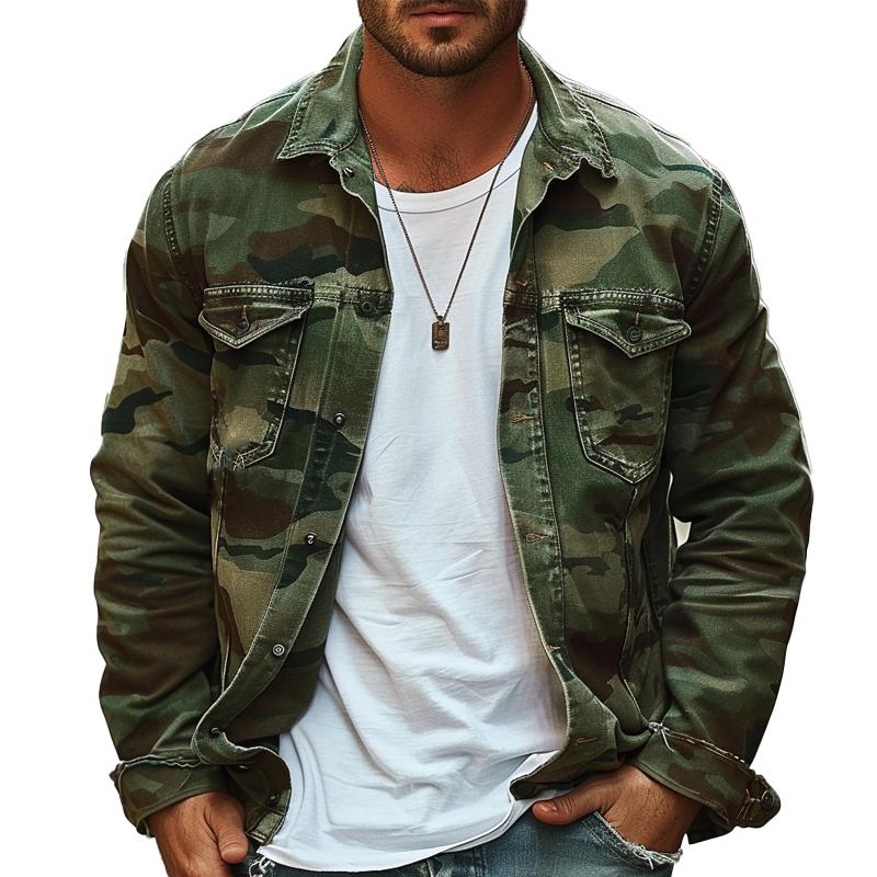 Herrenjacke Wiktor Retro Canvas in Camouflage mit Klappen