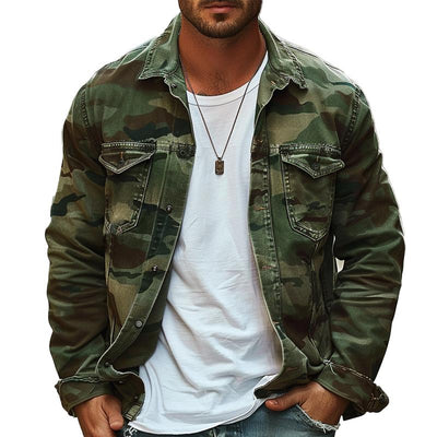 Herrenjacke Wiktor Retro Canvas in Camouflage mit Klappen