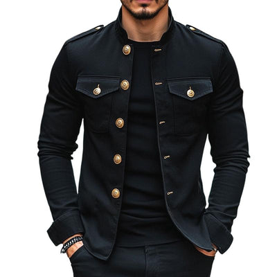 Herrenjacke Janusz im Vintage-Casual-Stil mit Stehkragen und Knöpfen