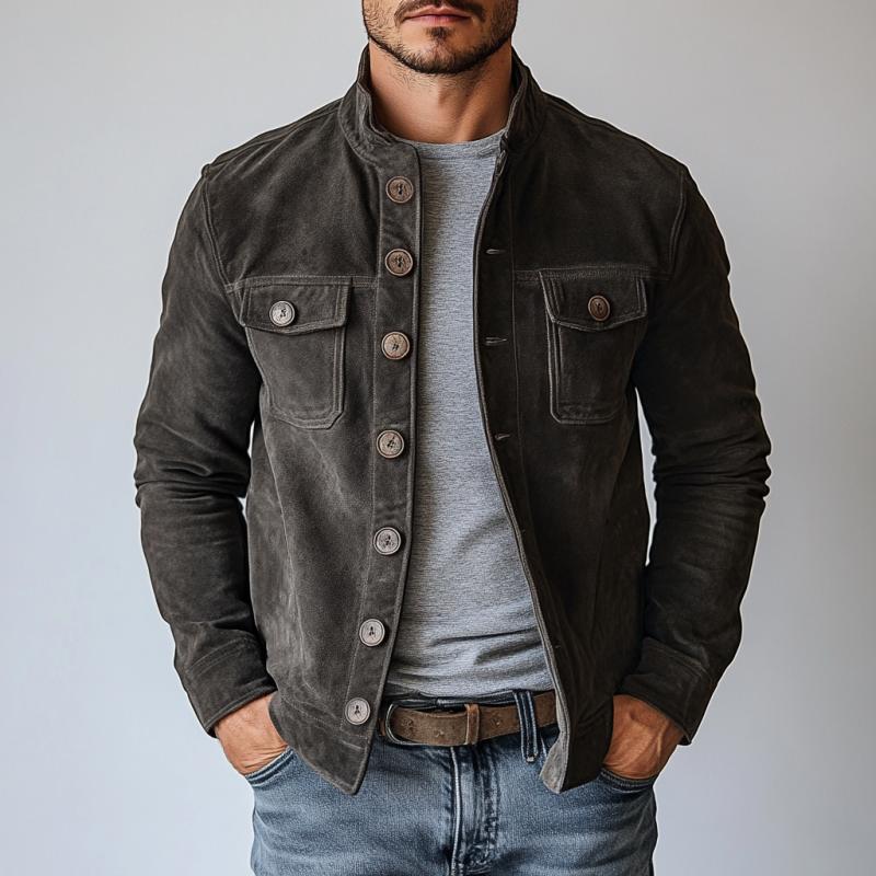 Vintage Herren Suede Jacke Janusz, einreihig, mit Stehkragen