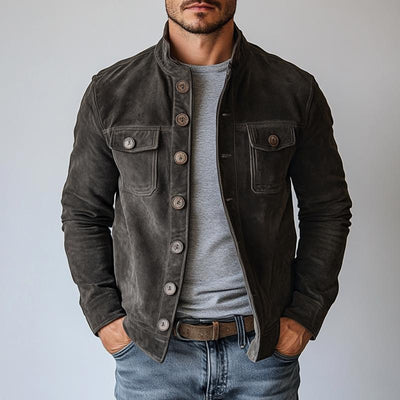 Vintage Herren Suede Jacke Janusz, einreihig, mit Stehkragen