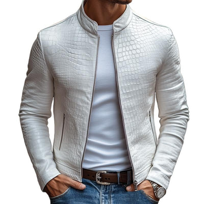 Herren-Lederjacke Igor mit Stehkragen, Steinmuster und Reißverschluss, taillierte Passform