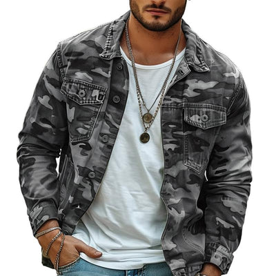 Herrenjacke Wiktor Retro Canvas in Camouflage mit Klappen
